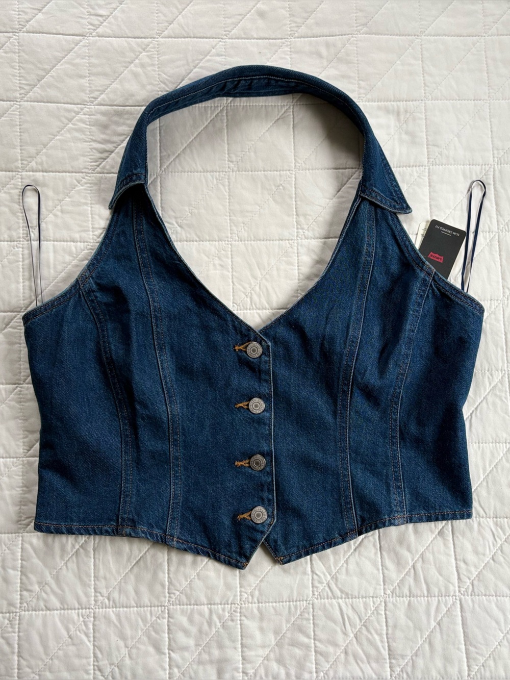 Official Levi’s Denim Corset Halter Top Blue Jean XL Slim Fit Y2K Streetwear